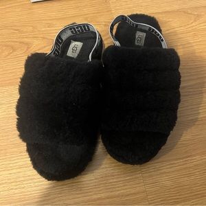 Ugg Flufh Yeah Faux Fur Slingback Sandal in Black